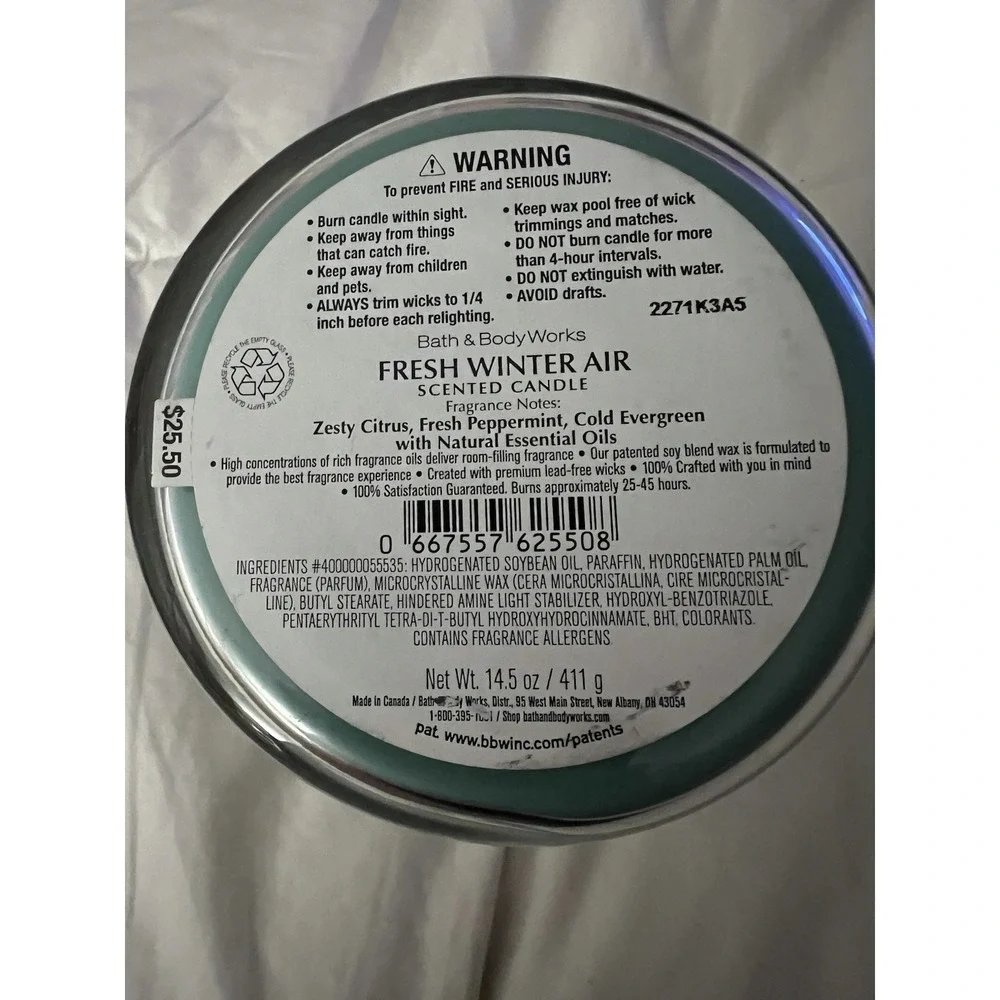 Bath & Body Works Fresh Winter Air Scented‎  3-wick Candle NEW